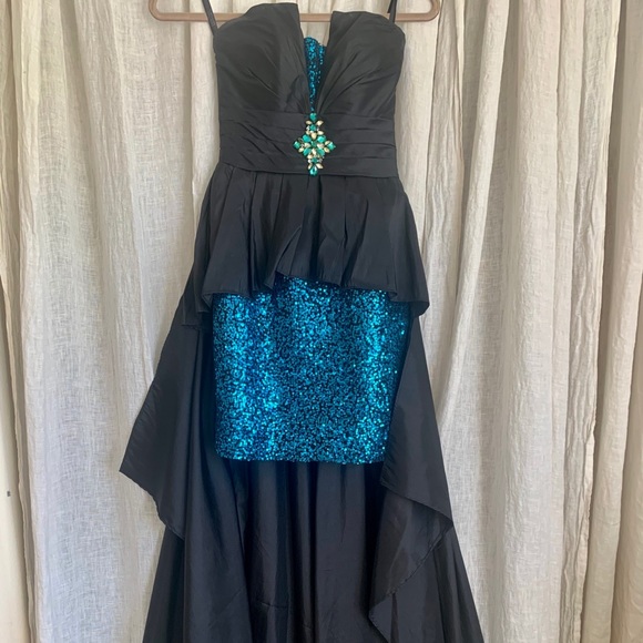 Black and turquoise sequin semi formal gown - Picture 4 of 8